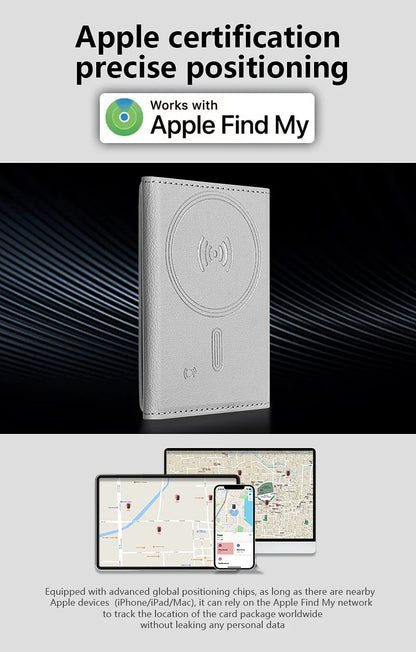Luxury Leather Magnetic Storage Charge Wallet Bracket For iPhone 16 15 14 13 12 Pro Max Findmy Magsafe With Tracking Anti-theft