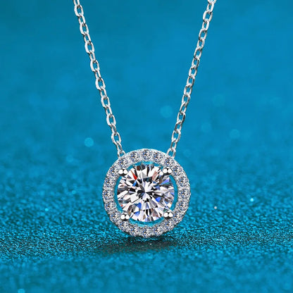 0.3-2.0CT Certified Moissanite Necklace for Women Classic Rond Cut Halo Brilliant Moissanite Pendent 925 Silver Platinum