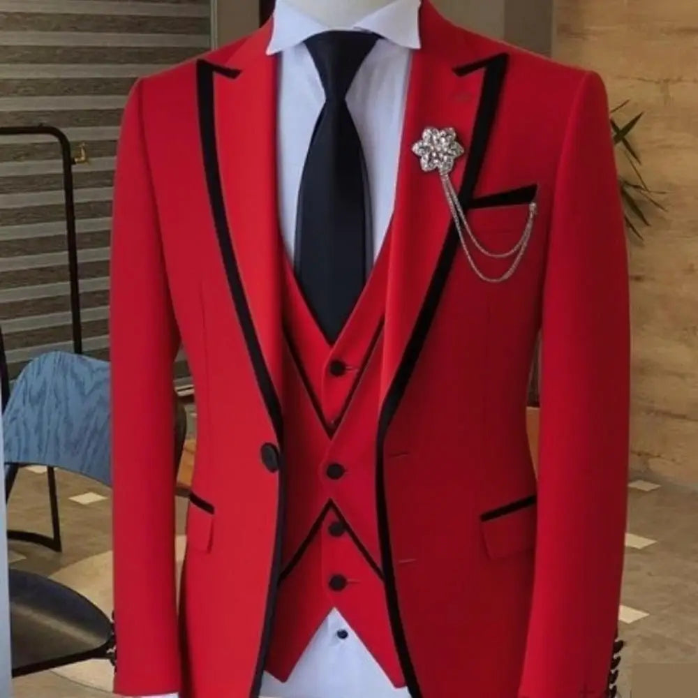 Men's Solid Slim Fit 3-Piece Business Suit Set with Blazer Vest And Pants for Wedding Party Luxury Fashion Tuxedo