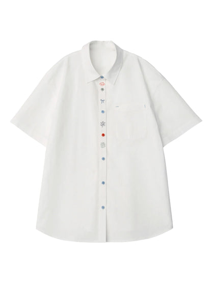Fashion Women Shirt Short Sleeve Loose Casual Design Button Embroidered Placket Female Blouses Cotton Coat Summer 2026
