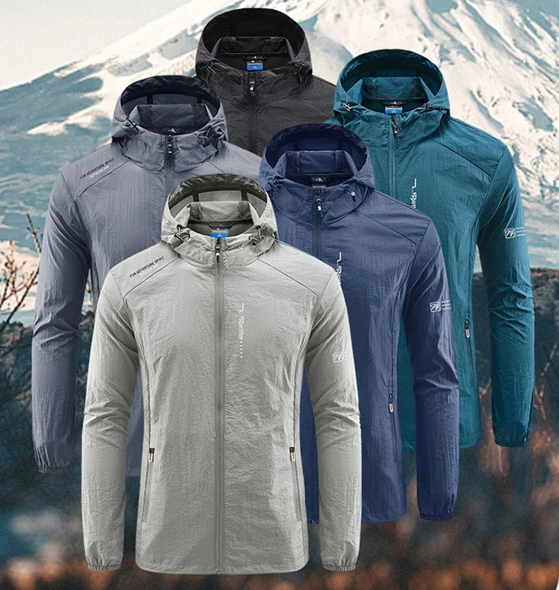 UPF50+ Summer Outdoor Quick Dry Sun-Protective Thin Jacket Men Hiking Fishing Cycling Hooded Gym Sport Ultra Light Windbreaker