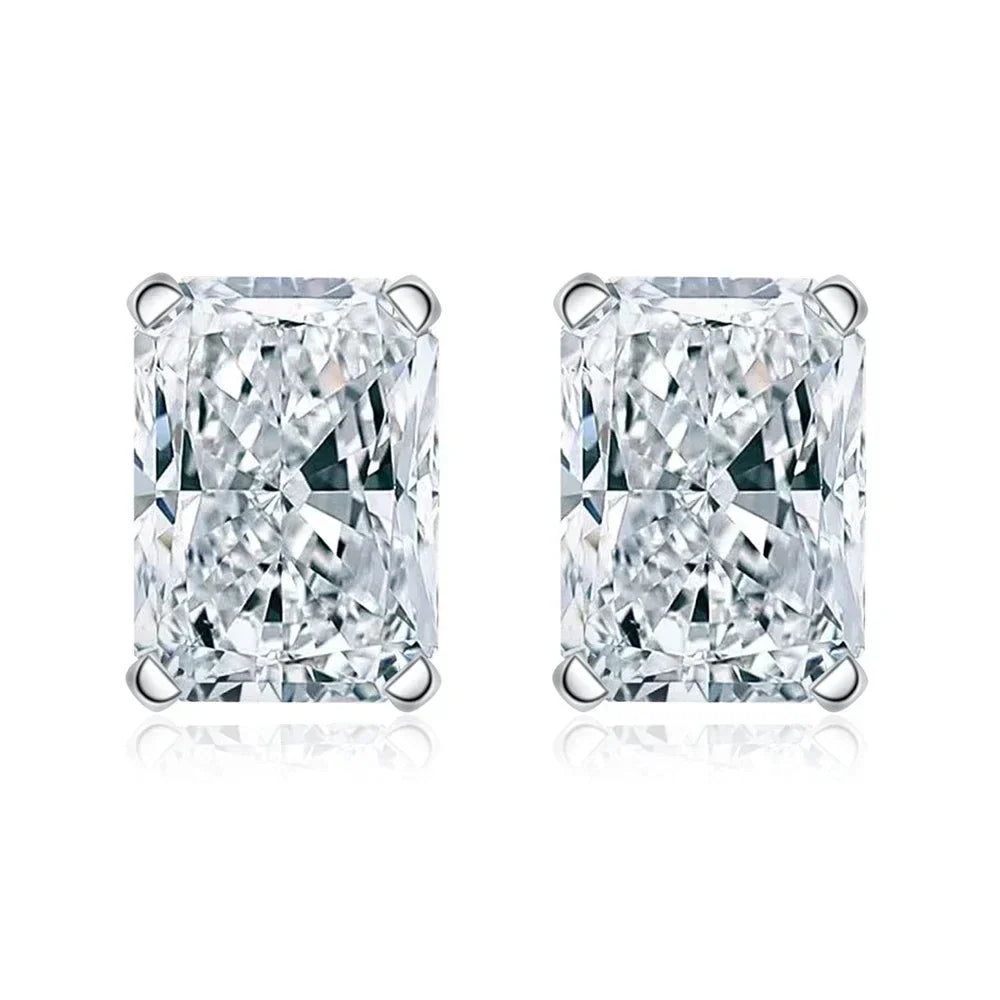 1Carat D Radian Emerald Cut Moissanite Stud Earrings S925 Silver Plated 18K White Gold Rectangle Diamond Earring Studs for Women