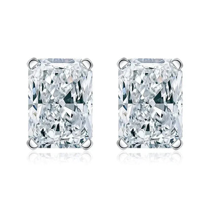 1Carat D Radian Emerald Cut Moissanite Stud Earrings S925 Silver Plated 18K White Gold Rectangle Diamond Earring Studs for Women