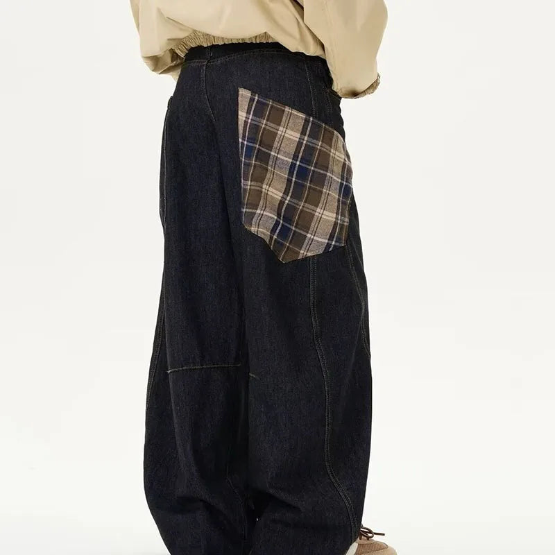 Autumn Vintage Design Large Pockets Curved Knife Workwear Jeans For Men'S High Street Jeans Y2k Wide Leg Pant
