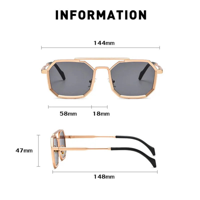 Blue Square Sunglasses For Men Retro Metal Steampunk Sunglasses Women Vintage Fashion Glasses Gafas De Sol Hombre Zonnebril Sun