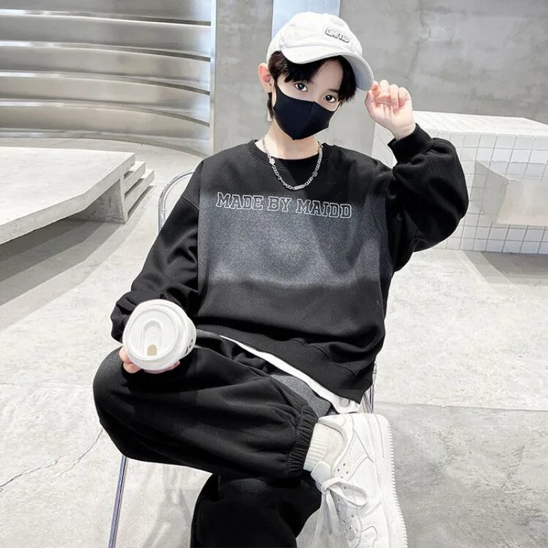 Sweatshirt Set Print Autumn Winter Wear Children's Costume 8 To 10 Year Old Boy Clothes Child Clothing Suit Boys Top Bottom Sets