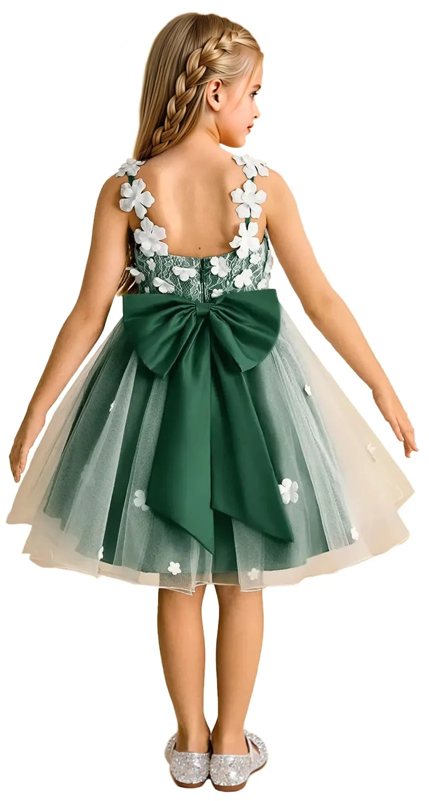 Snvdzo Princess Girls Lace Flower Girl Dress 3D Floral Sleeveless Tulle Princess Wedding Pageant Party Dresses 2026 with Big Bow