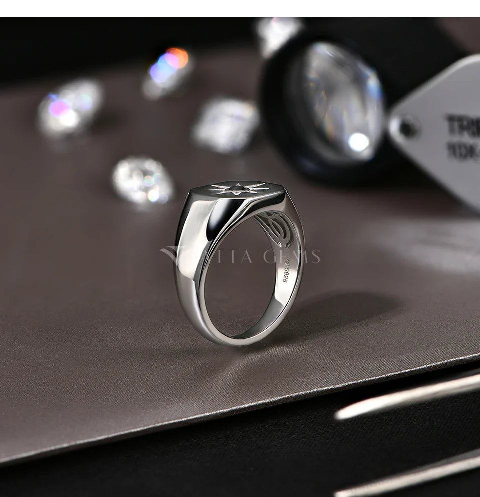 Vintage 8-Pointed Star Signet Ring for Men S925 Sterling Silver Black Spinel Women Rings Punk Jewelry Gifts for party