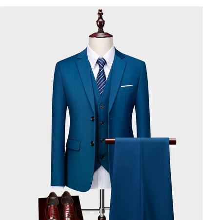 Men's Business Casual Suit for Weddings, Genuine Blazer, Vest and Pants, Big & Tall,Slim Fit Waistcoat, Dress Trousers, US Size