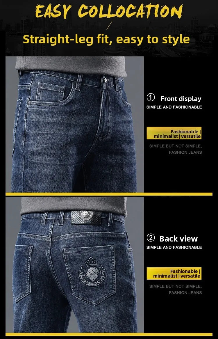 2026 Four Seasons Fashion Brand Straight Leg Jeans Men Business Casual Loose Stretch Long Pants Trousers