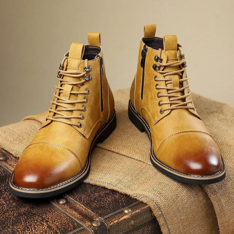 Brand Men High-top Leather Boots Classic Chelsea Boots Lace Up Pointe End Ankle Boot Men's Business Dress Boots Botas Masculinas