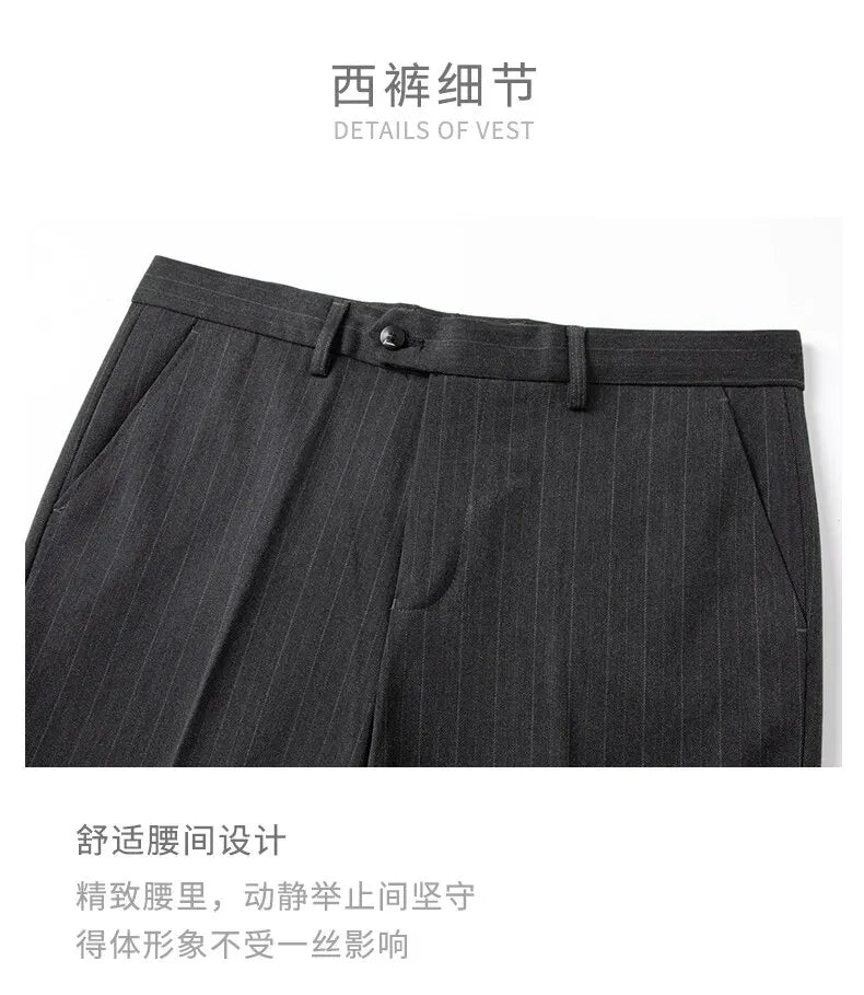 2025 Korean High Quality Double-Breasted British Style Slim Business Suit Two-Piece Set (Suit + Trousers)