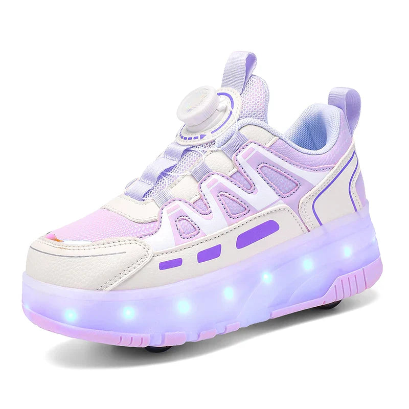 Boys Girls Roller Shoes Pink Blue Four Wheels Luminous Glowing Kids Outdoor Sport Casual Shoes USB Children Led Sneakers Shoes
