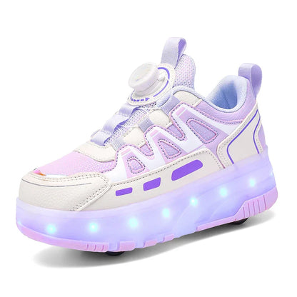 Boys Girls Roller Shoes Pink Blue Four Wheels Luminous Glowing Kids Outdoor Sport Casual Shoes USB Children Led Sneakers Shoes