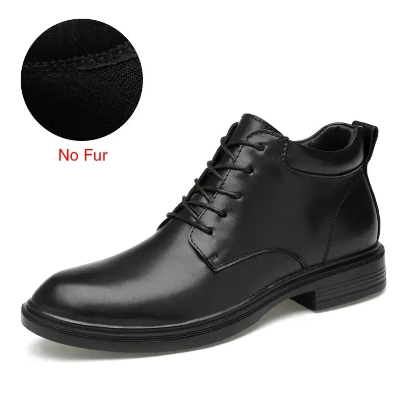 Size 35~50 Warm Heighten Boots Genuine Leather Men Boots High Quality Autumn Snow Boots Men Waterproof Soft Ankle Shoes