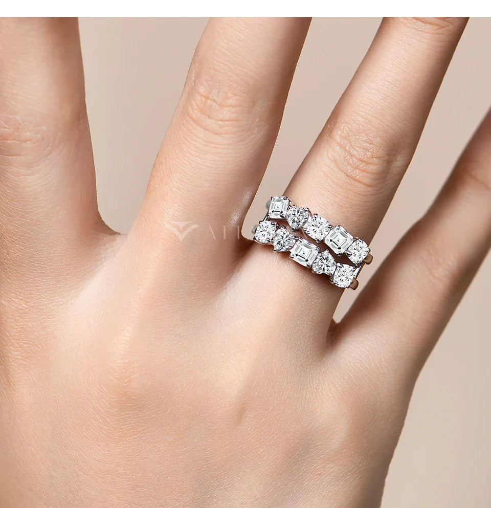 ATTAGEMS Bague en Moissanite diamantée taille 3,2 carats pour femme en argent S925 plaqué or blanc 18 carats Bijoux de fiançailles et de mariage de qualité supérieure