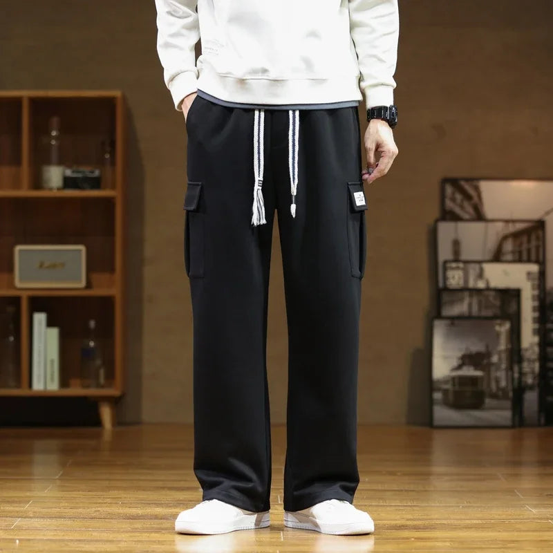 2026 New in Wide Leg Pants Men Autumn Straight Elastic Waist Baggy Cargo Trouser Male Relaxed Streetwear Sweatpant Plus Size Big