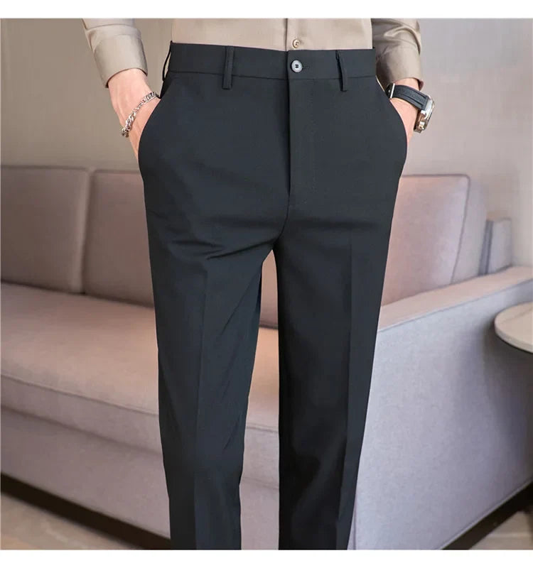 2026 Spring Summer New Men's Casual Pants Luxury Slim Fit Solid Color Fashion Business Suit Pants Formal Office Social Trousers