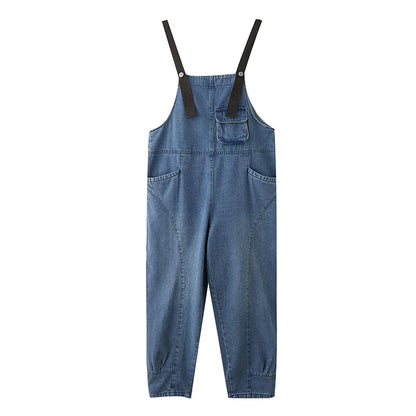 Loose Women's Denim Overalls Faionable Spring Summer High Waist Long Pants Thermal Properties Deep Color Korean Sle