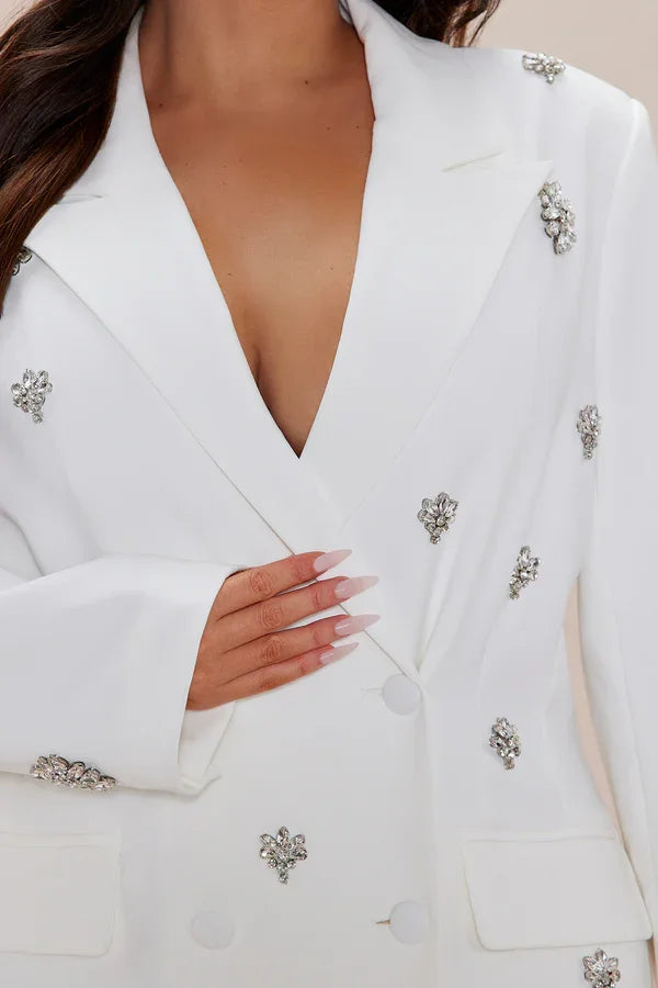 Luxury White Peak Lapel Slim Fit Wedding Women Suit Dress Fashion Double Breasted Prom Evening Guest Formal Coat Customized
