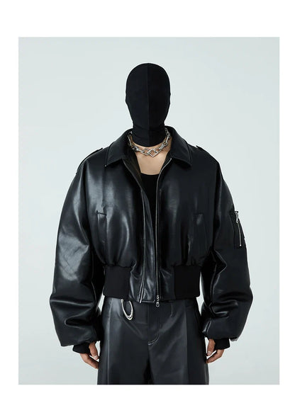 Autumn Winter Short Thick Warm Black Pu Leather Jacket Men with Long Sleeve Zipper Casual Luxury Designer Clothes