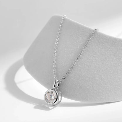 1 Carat D Color Round Bezel Setting Moissanite Pendant Necklace 925 Silver Lab Diamond Women Jewelry With Certificate Box