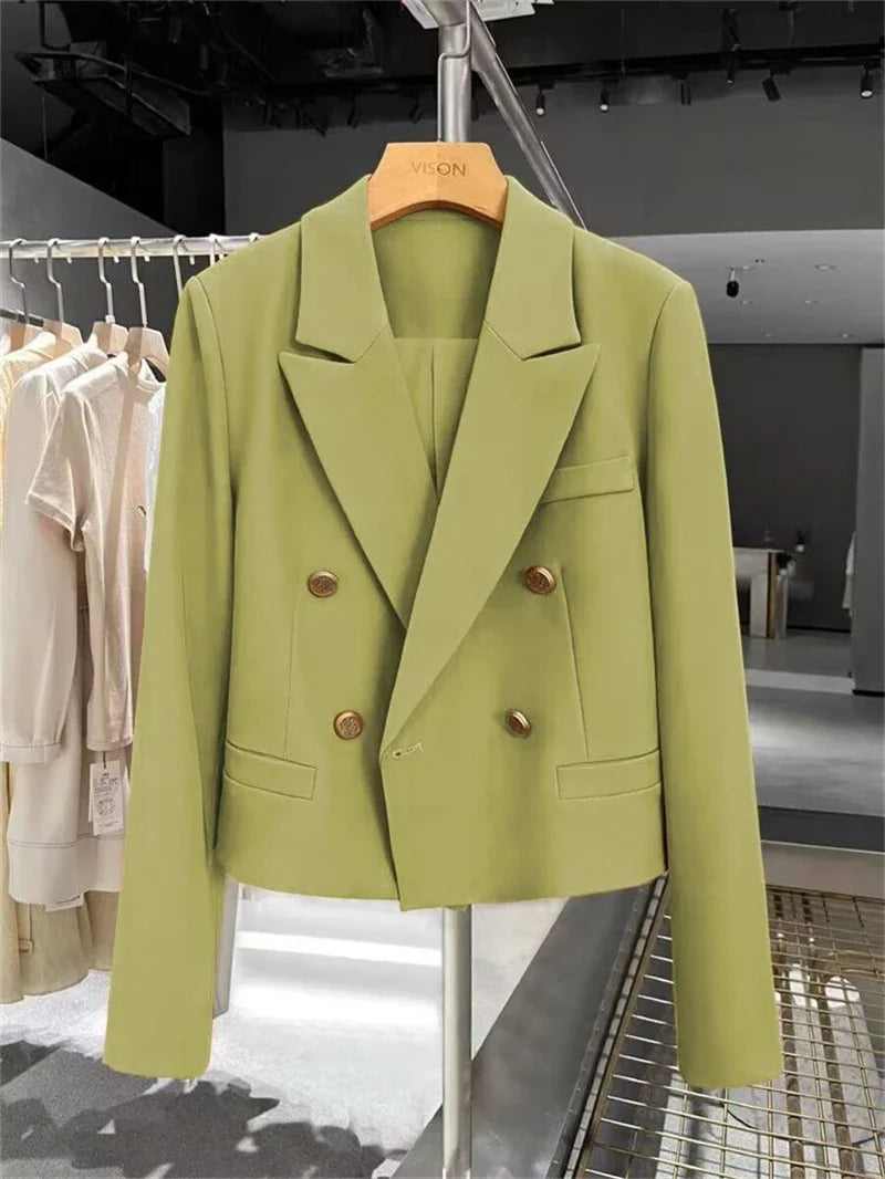 Autumn Elegant Office Lady Suits Blazer Stylish Women OL Work Blazer Casual Solid Crop Top Lapel Neck Long Sleeve Outwear 2025