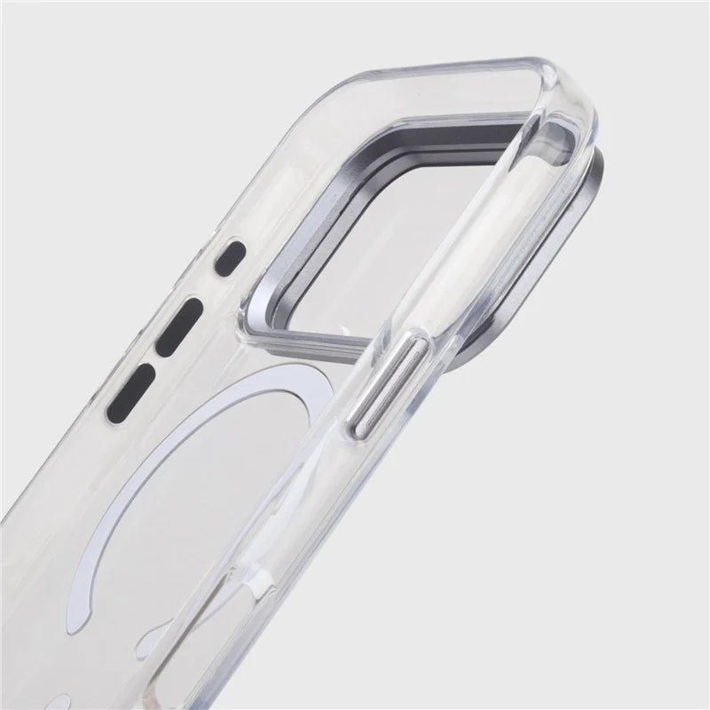 For Magsafe Folding Lens Holder Clear Magnetic Case For iPhone 17Pro Max 15 16Pro 17 With Camera Tempered Glass Hard Back Cover