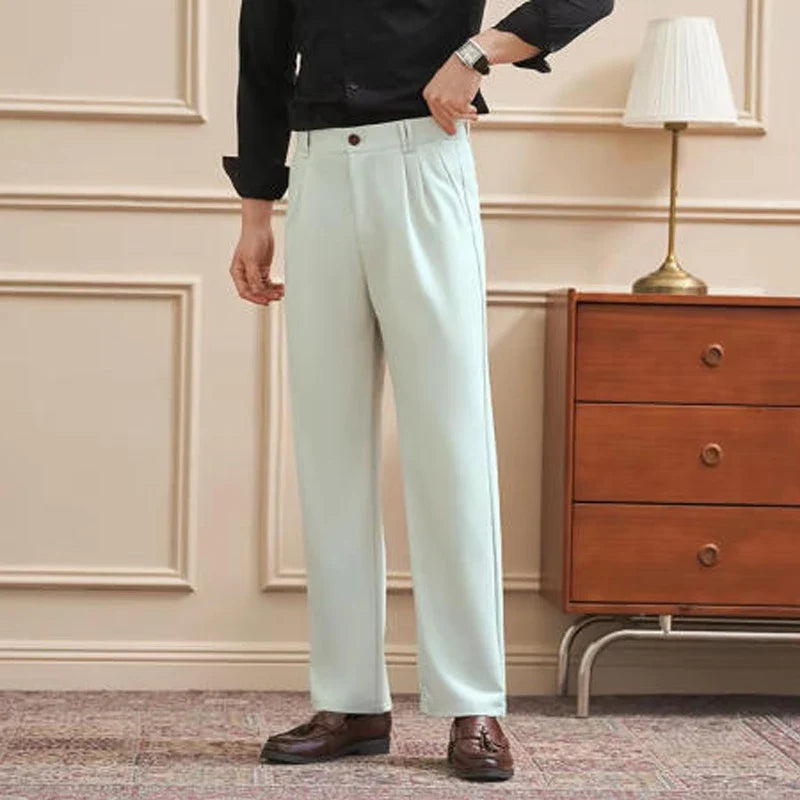 Men‘s Trousers Slim-Straight Fit  for Spring & Summer Slim Fit Daily Work Trousers, Solid Color Street Suit Trousers