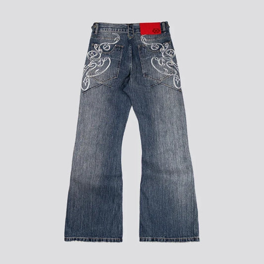 Y2k Blue Opening Bootcut Jeans Vintage Washed Embroidery Men Women Pants Harajuku High Street Streetwear Unisex Casual Jeans