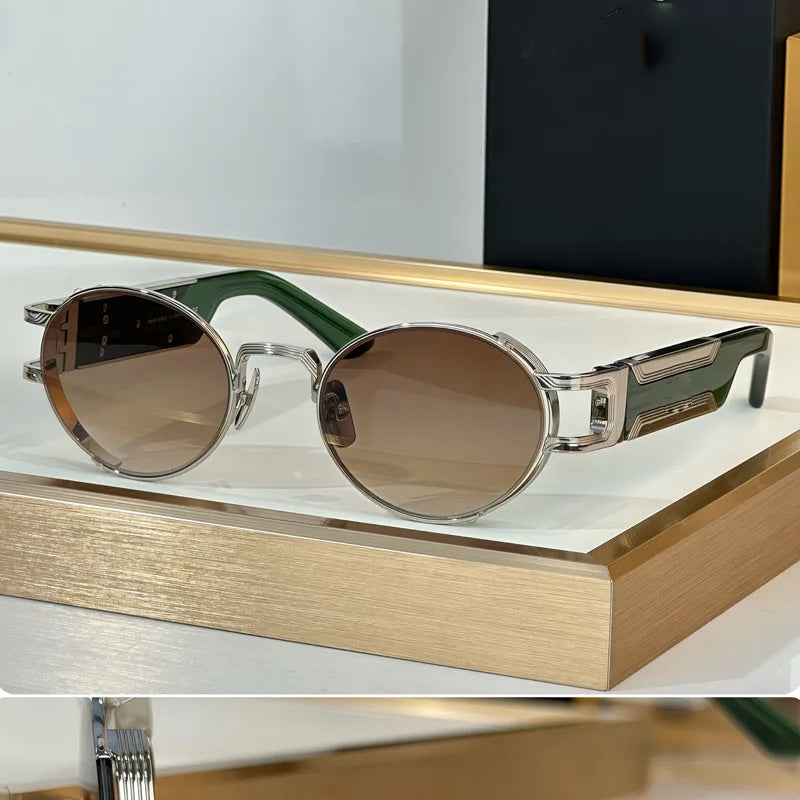 INS Luxury Sunglasses Small Oval Frame Alloy High Quality Handcrafted Fashion Brand Design UV400 for Unisex Eyeglasses with Case