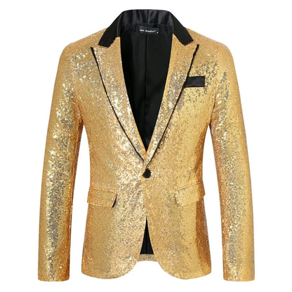 New Men Luxury Sequin Suit One Button Jacket Red / Black Fashion Singer Host Wedding Prom Party Stage Performance Dress Blazer