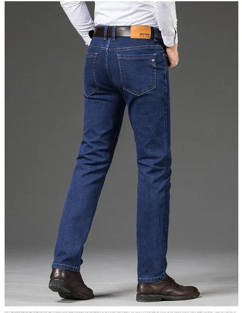 Winter Fleece Men's Casual Jeans Stretch Fashion Cotton Thick Plush Warm Denim Trousers Male Brand Pants Plus Size 42 44 46