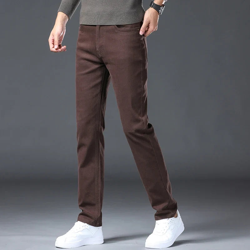 Large Size 42 44 Autumn 96% Cotton Men's Stretch Slim Jeans ArmyGreen Soft Comfortable Casual Straight Denim Pants Trousers