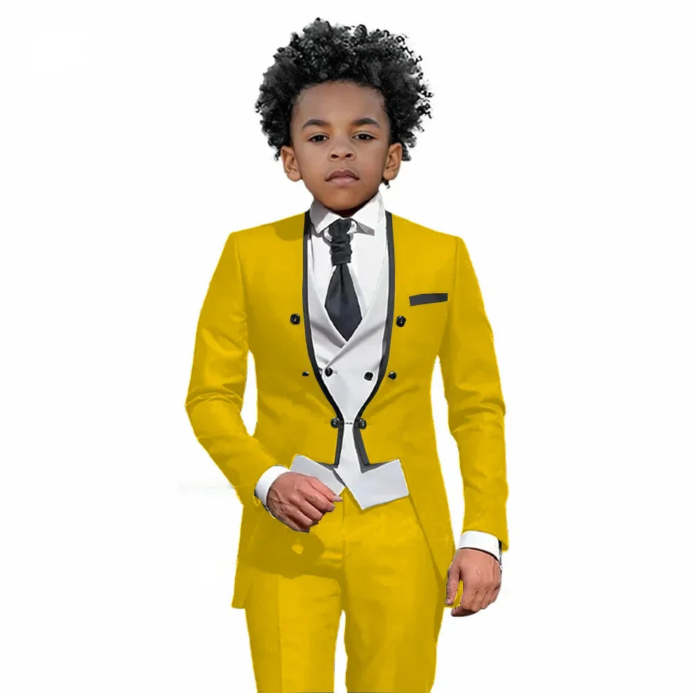 2025 Autumn Handsome Wedding Suits 3 Pieces For Kids, Boys Slim Fit Tuxedo Performance Costumes,Formal Blazer Banquet Outfit