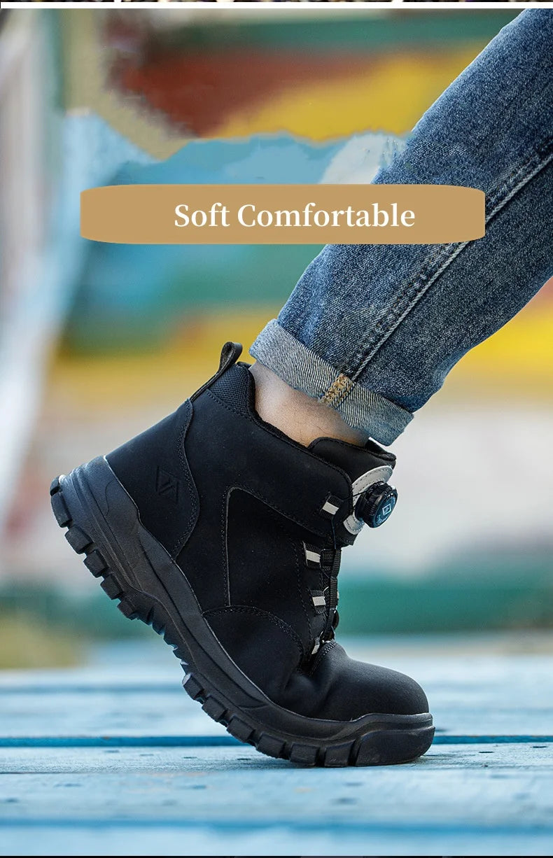 Work Shoes Men Anti-smashing Anti-puncture Safety Shoes Rotating Buttons Autumn Winter Protective Work Safety Boots