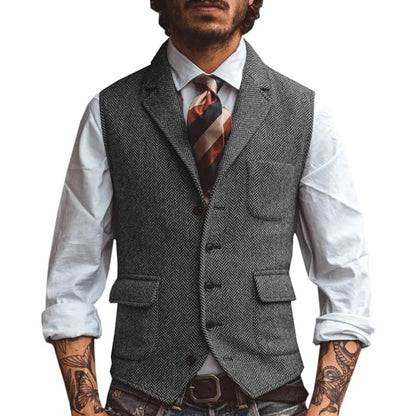 Men Vest Brown Herringbone Business Waistcoat Jacket Casual Slim For Wedding Groom Banquet Gilet Vest