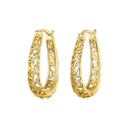 Gold Plated Filigree Hoop Earrings 925 Sterling Silver Vintage Vine Earrings For Women Fine Jewelry Original Design
