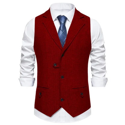 Men Vest Brown Herringbone Single Button Solid With Lapel Waistcoat For Wedding Groom Business Banquet Office Work Men Suit Vest