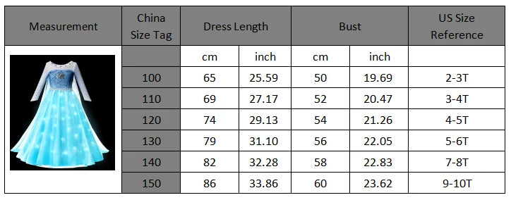 Elsa Snow Queen Princess Girls LED Light Up Dress Halloween Carnival Clothing Party Kids Cosplay Children Costume