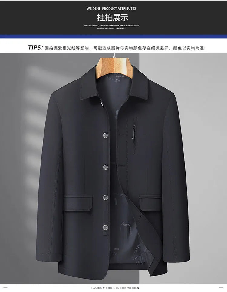 Men's Turn-down Collar Button Jacket Business Casual Outerwear for Male