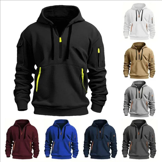 Modo herfst en inverno herenmerkkleding ontwerp met mealous ritsen bedrukte moletom com capuz casual losse trui met capuchon
