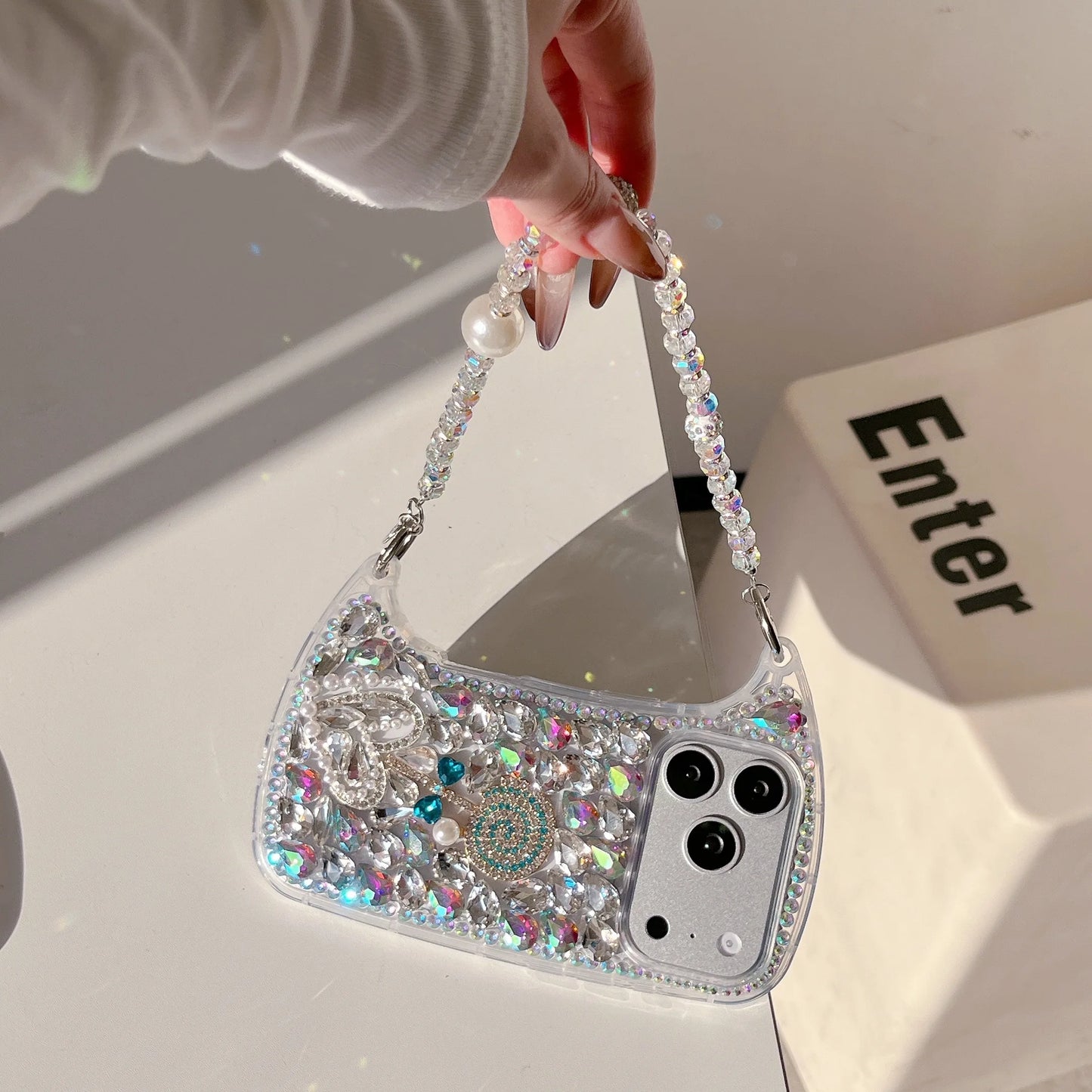 Rhinestone Hand bag Lollipop Design Phone Case For iPhone 17 Pro Max 16 15 14 13 Pro Max 15 14 16 Plus 17Air Fashion Trend Case