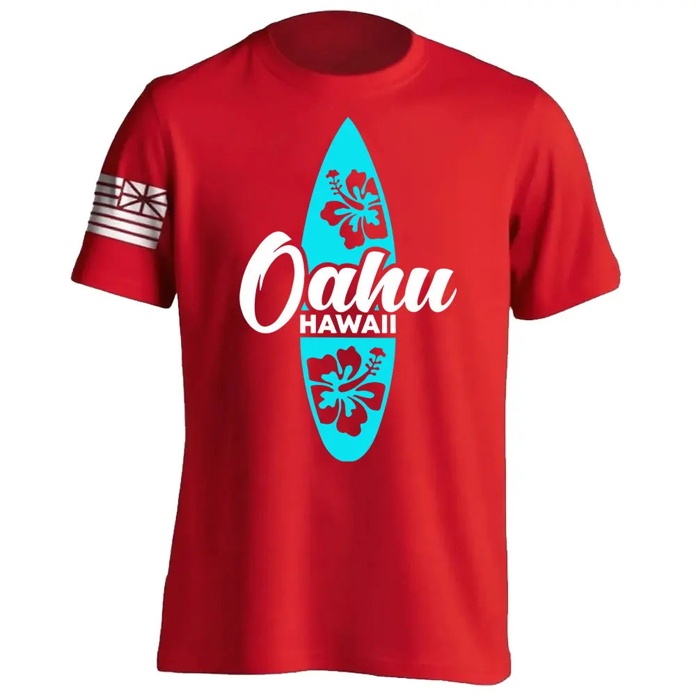 Men's Cotton Shirt OAHU HAWAII SURFING Distressed TShirt Unisex Surf Board Beach Tee Tops Summer Fashion Casual Short Sleeves