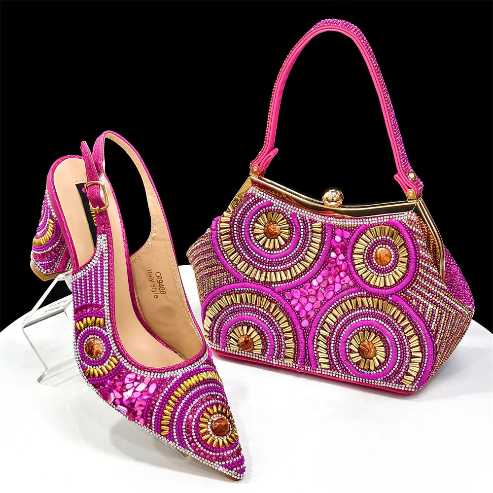 Elegant Italian Design Women's Party Shoes With Matching Handbag - Perfect for Hot African Weddings Stylish Heels and Bag Set