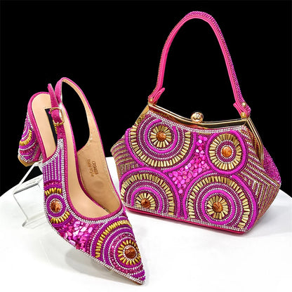 Elegant Italian Design Women's Party Shoes With Matching Handbag - Perfect for Hot African Weddings Stylish Heels and Bag Set