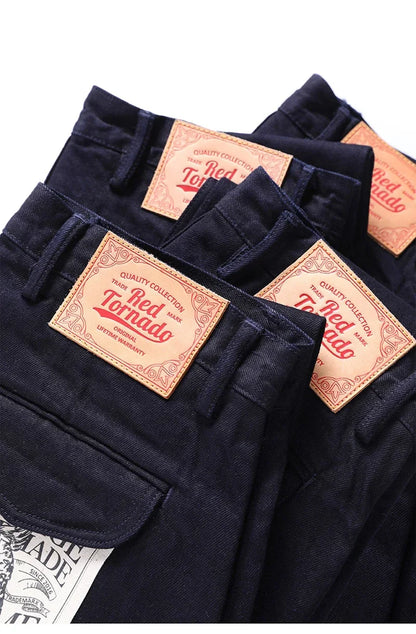 Blue-Black Officer Trousers Slim Straight Fit 14oz Indigo Selvedge Denim Jeans