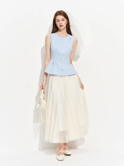 Women's Versatile Elastic Waist Mesh Midi Skirt Summer 2026 New Style Fairy Princess Banquet Wedding Bridesmaid Dress