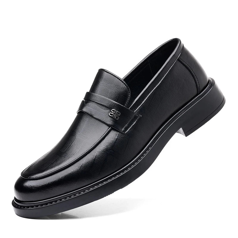 Mens Black Penny Loafers With Perforated Detail Slip On Comfortable Breathable Dress Shoes For Business Office And Summer Wear