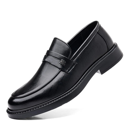 Mens Black Penny Loafers With Perforated Detail Slip On Comfortable Breathable Dress Shoes For Business Office And Summer Wear